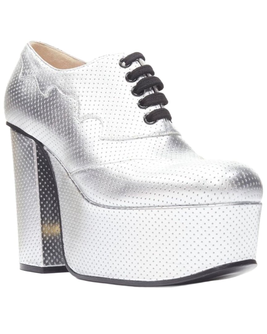 Gucci Women's Leather Platform Block Heel Bootie Mule (authentic Pre-loved) In White