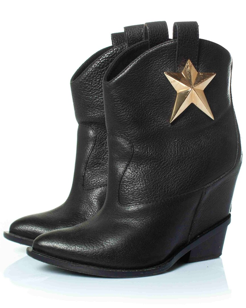 Pre-owned Giuseppe Zanotti Women's Leather Hidden Platform Wedge Star Bootie (authentic  Pre-loved)