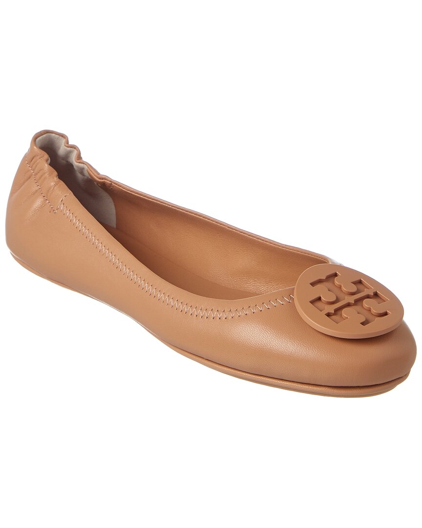 Shop Tory Burch Minnie Travel Leather Ballet Flat In Brown
