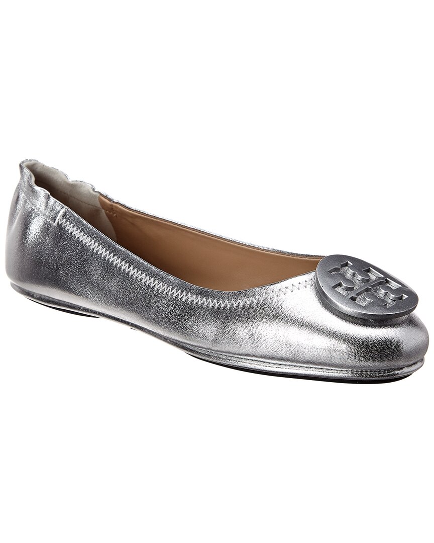 Tory burch silver hot sale minnie flats