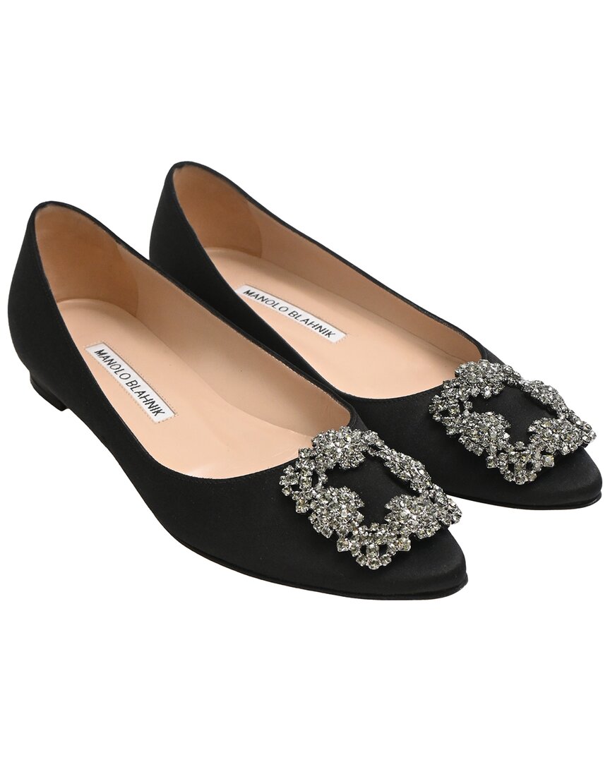 Pre-owned Manolo Blahnik Women's Satin Hangisi Ballet Flat (authentic Pre-loved)