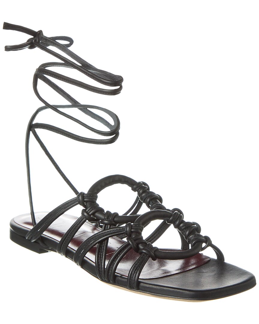 Shop Staud Adeline Lace-up Leather Sandal In Black