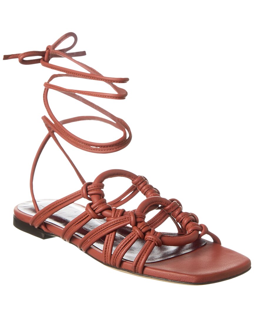 Shop Staud Adeline Lace-up Leather Sandal In Brown