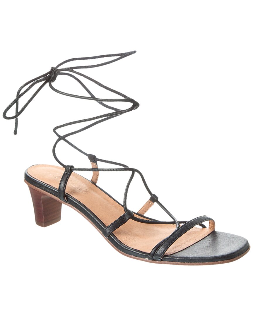 Shop Madewell Lace-up Kitten Heel Leather Sandal In Black
