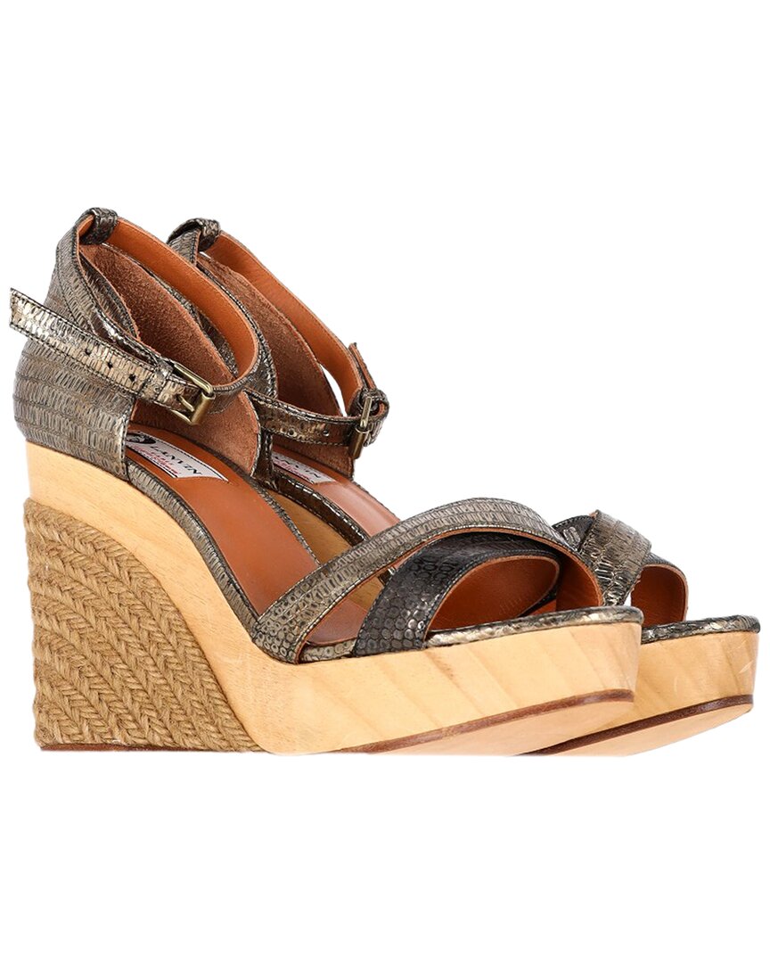 Lanvin Women's Leather Snake-embossed Espadrille Slingback Wedge Sandal (authentic Pre-loved) In Brown