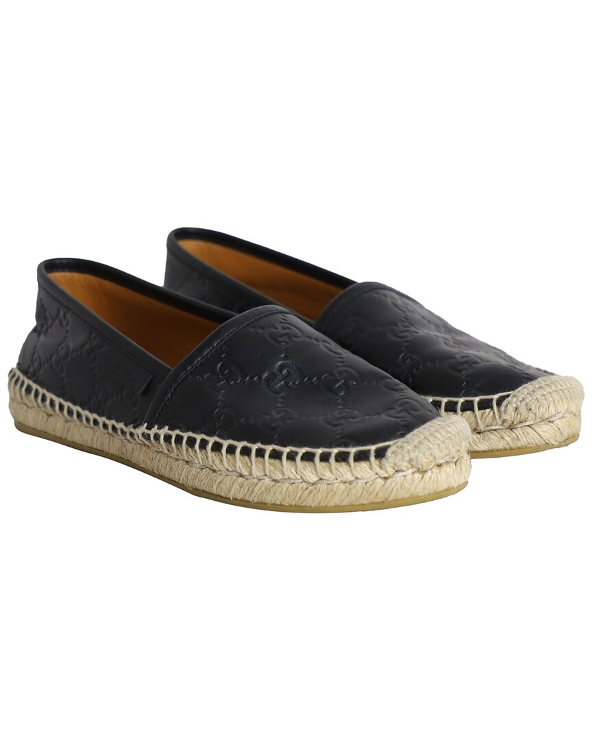 Gucci Women's Leather Ssima Signature Espadrille Flat (authentic Pre-  Loved) In Black