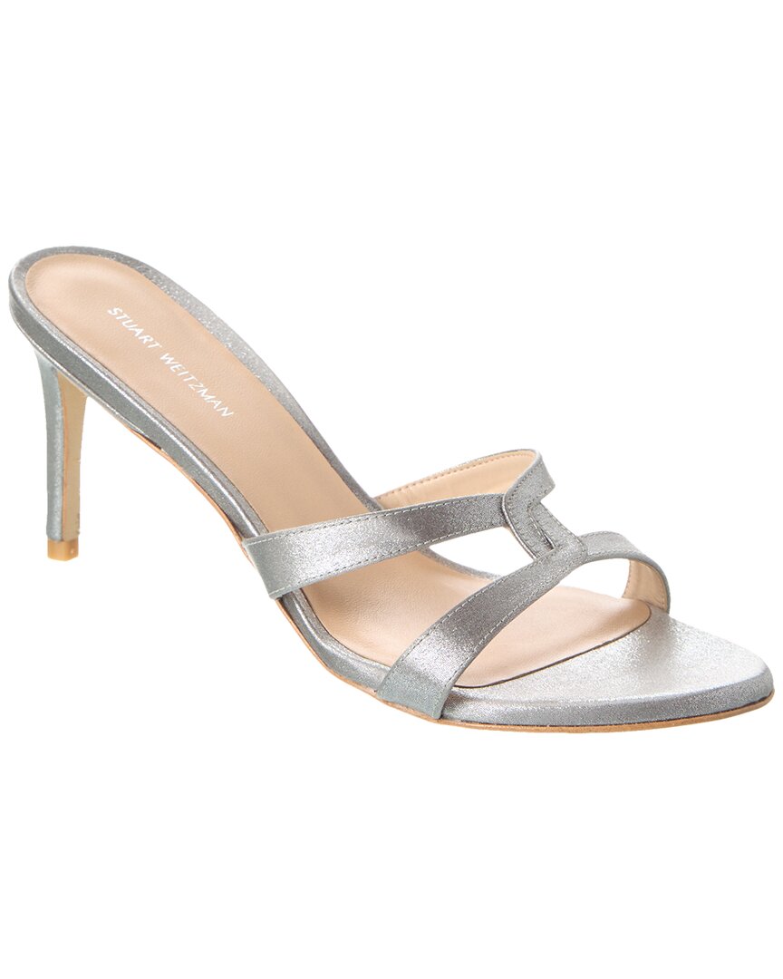 Shop Stuart Weitzman Soiree Sleek 75 Satin Sandal In Silver