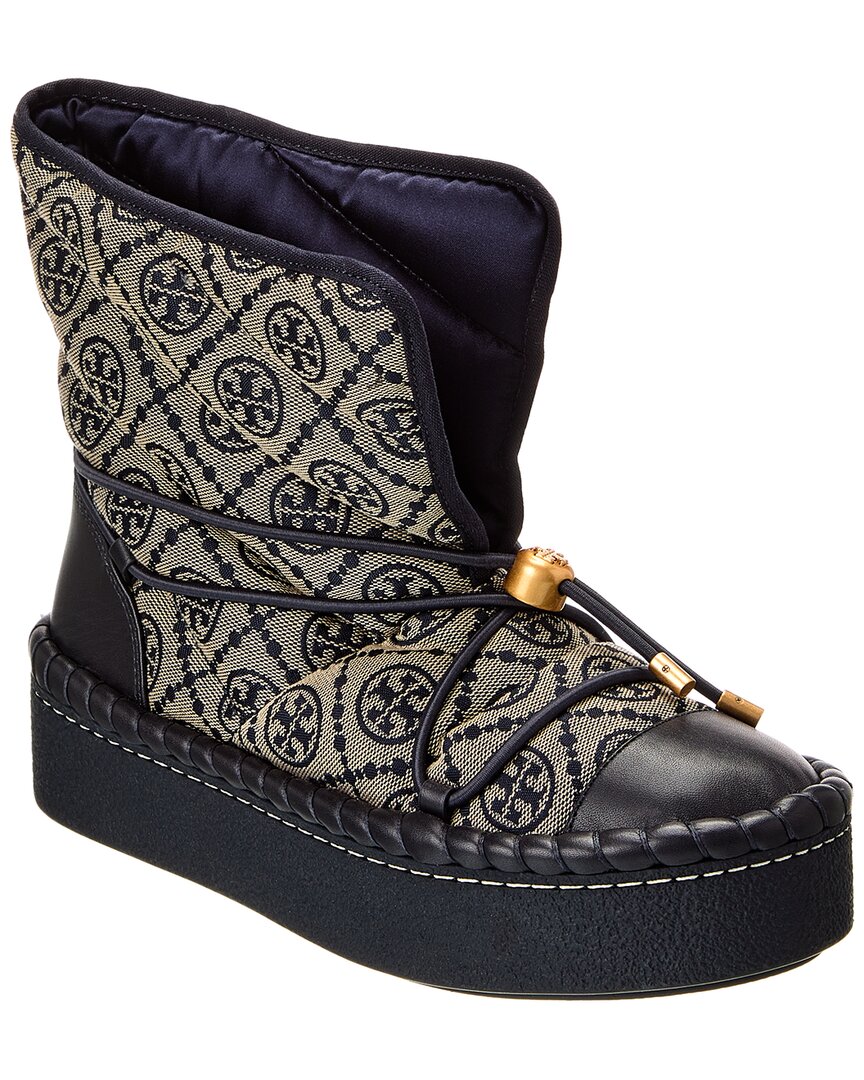Tory Burch T Monogram Canvas & Leather Sleeping Bag Boot In Blue