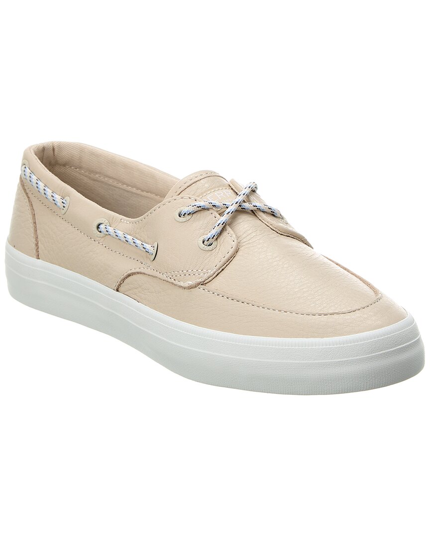 Shop Sperry Crest Leather Boat Shoe In White