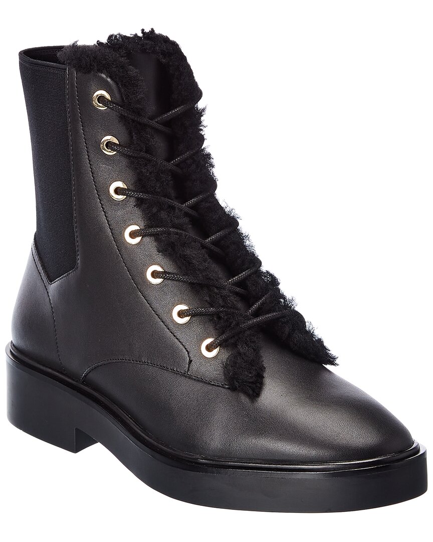 Shop Stuart Weitzman Henley Chill Leather Combat Boot In Black
