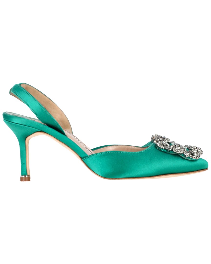 Manolo Blahnik Women's Satin Hangisi70 Embellished Slingback Pump (authentic  Pre-loved) In Green