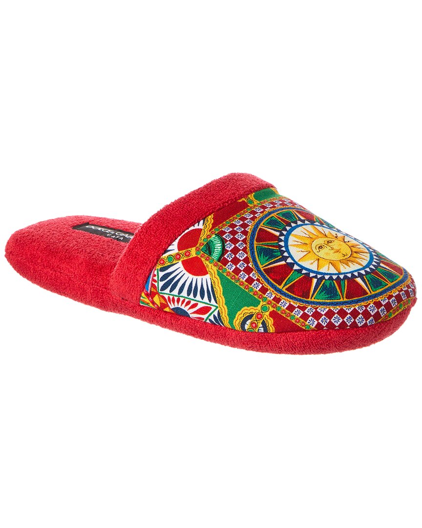 Shop Dolce & Gabbana Carretto Siciliano-print Terry Slippers In Red