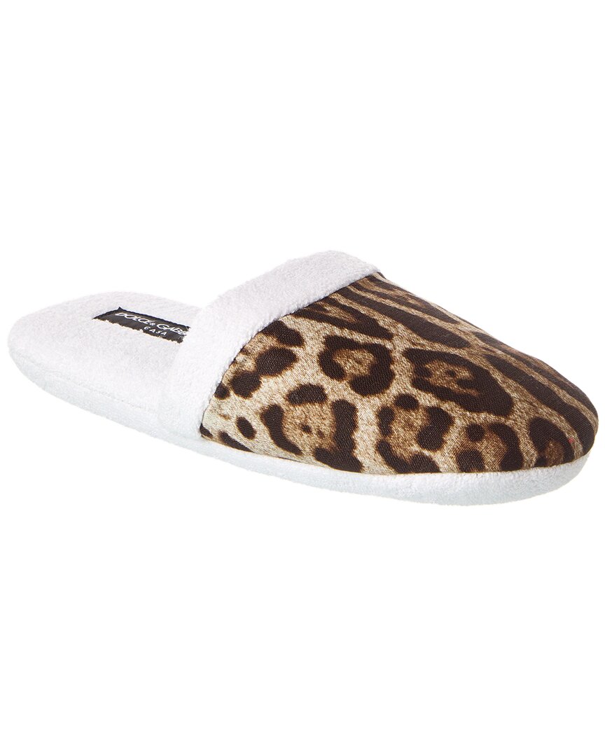 Shop Dolce & Gabbana Leopardo Terry Slippers In White