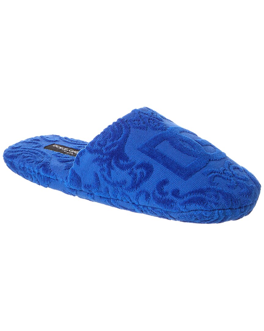 Shop Dolce & Gabbana Jacquard Terry Slippers In Blue