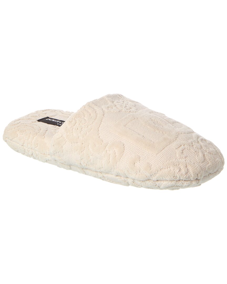 Shop Dolce & Gabbana Jacquard Terry Slippers In White