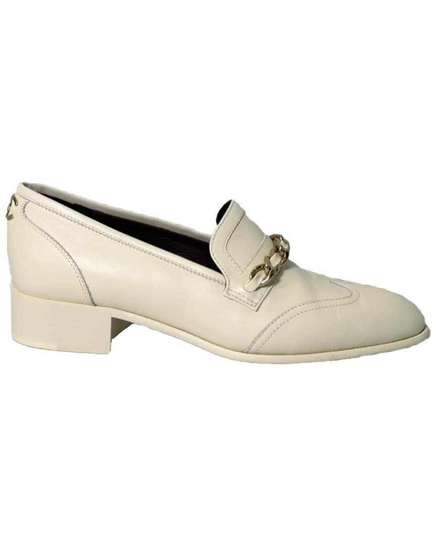 Pre-owned Chanel Women's Leather Chain Accent Wingtip Loafer (authentic Pre-loved)