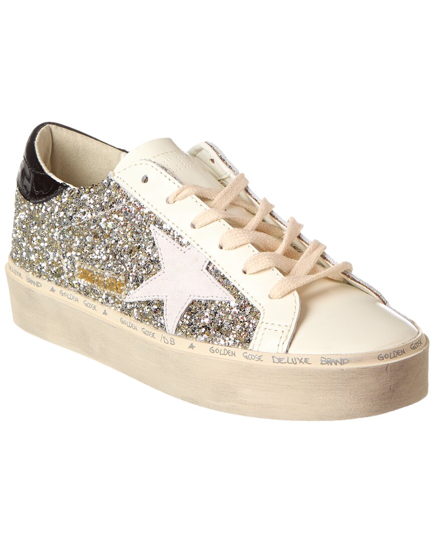 Pre-owned Golden Goose Hi Star Glitter & Leather Sneaker Women's In Silver