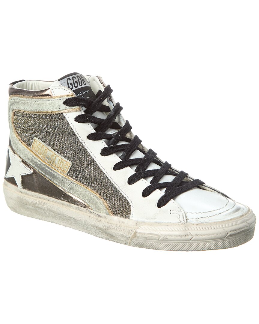 Shop Golden Goose Slide Leather Sneaker In Silver