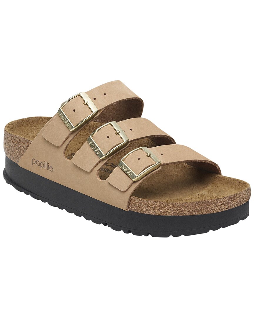 Birkenstock Florida Flex Platform Leather Sandal In Nubuck Sandcastle N