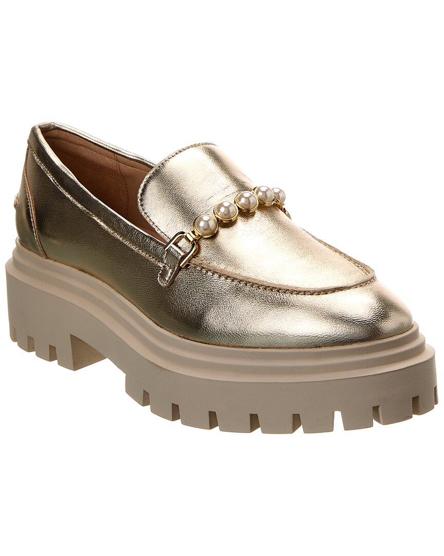 Stuart Weitzman Perla Ulra Lug Leather Loafer In Gold