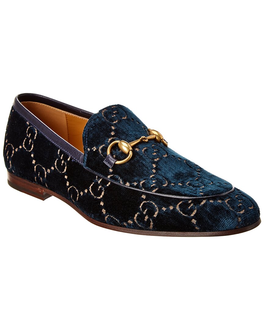 Shop Gucci Jordaan Gg Velvet Loafer In Blue