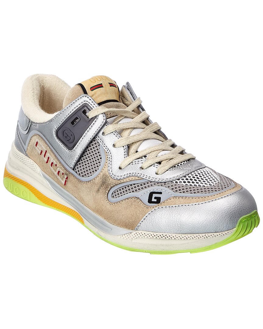 Shop Gucci Ultrapace Leather & Mesh Sneaker In Silver