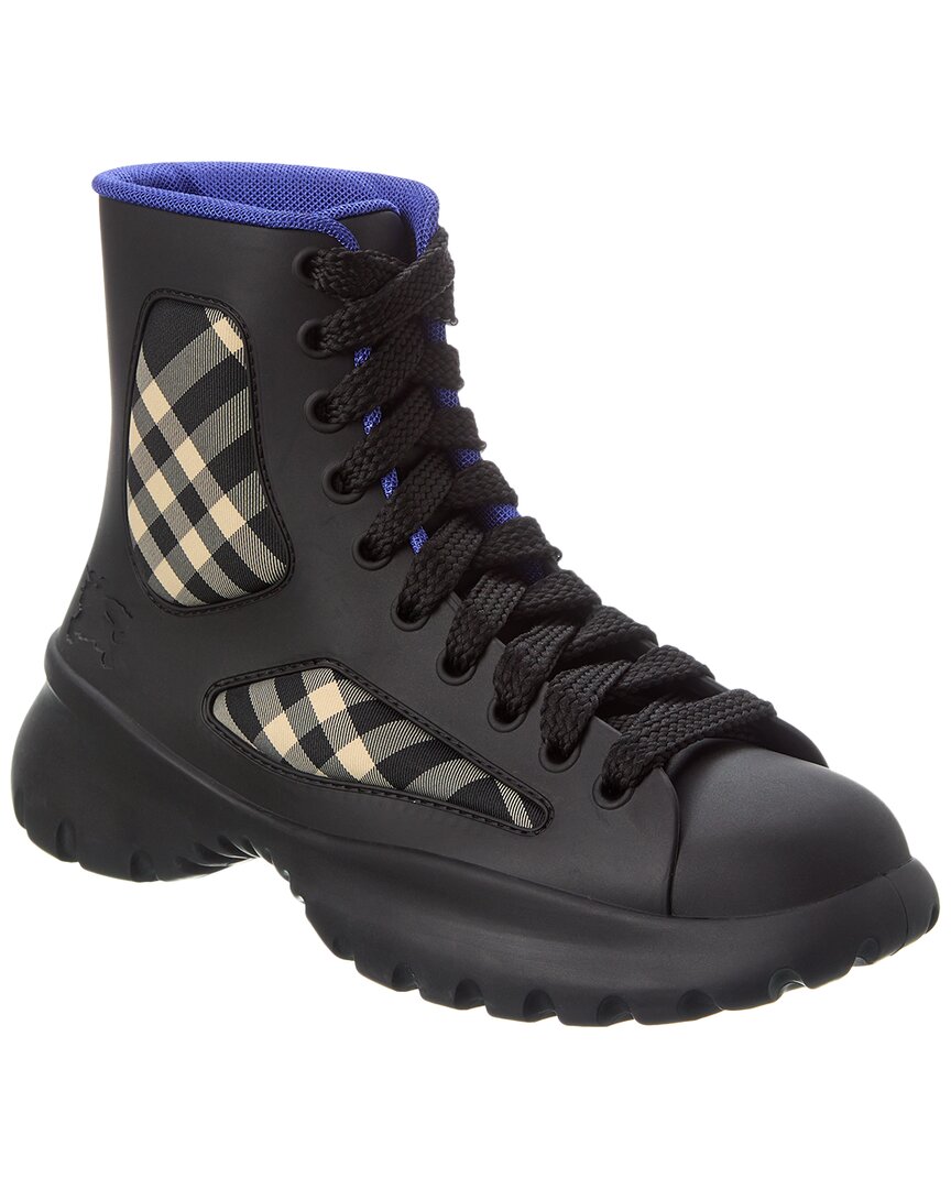 Shop Burberry Boulder Lace-up Rubber & Canvas Boot In Black