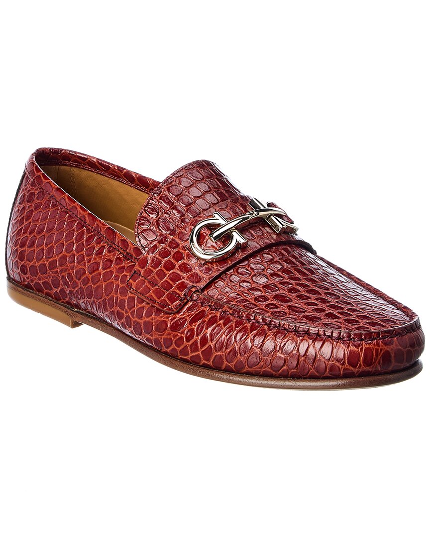 Shop Ferragamo Galileo Croc-embossed Leather Loafer In Brown