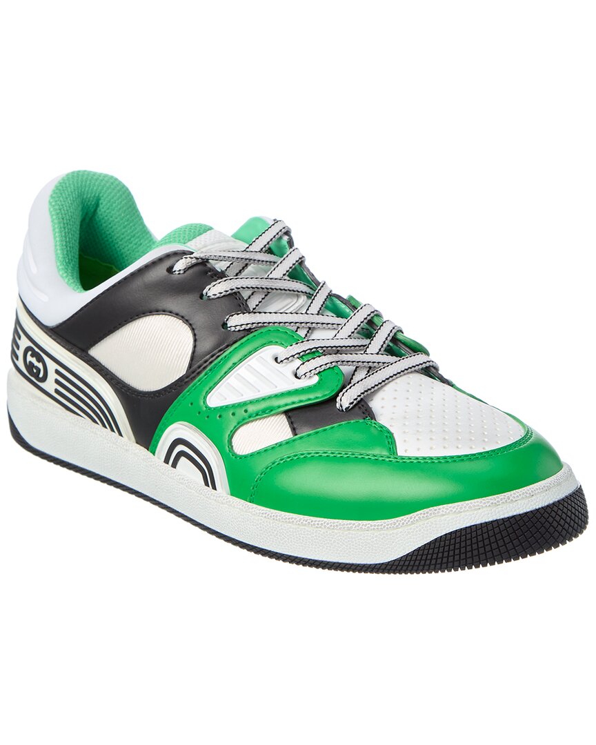 Gucci Basket Distressed Leather Sneakers In Green