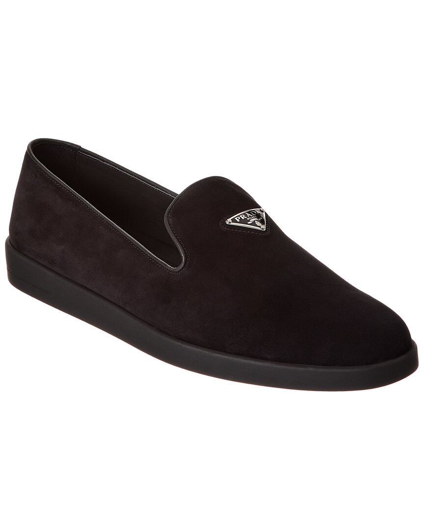 Prada Suede Slippers In Black