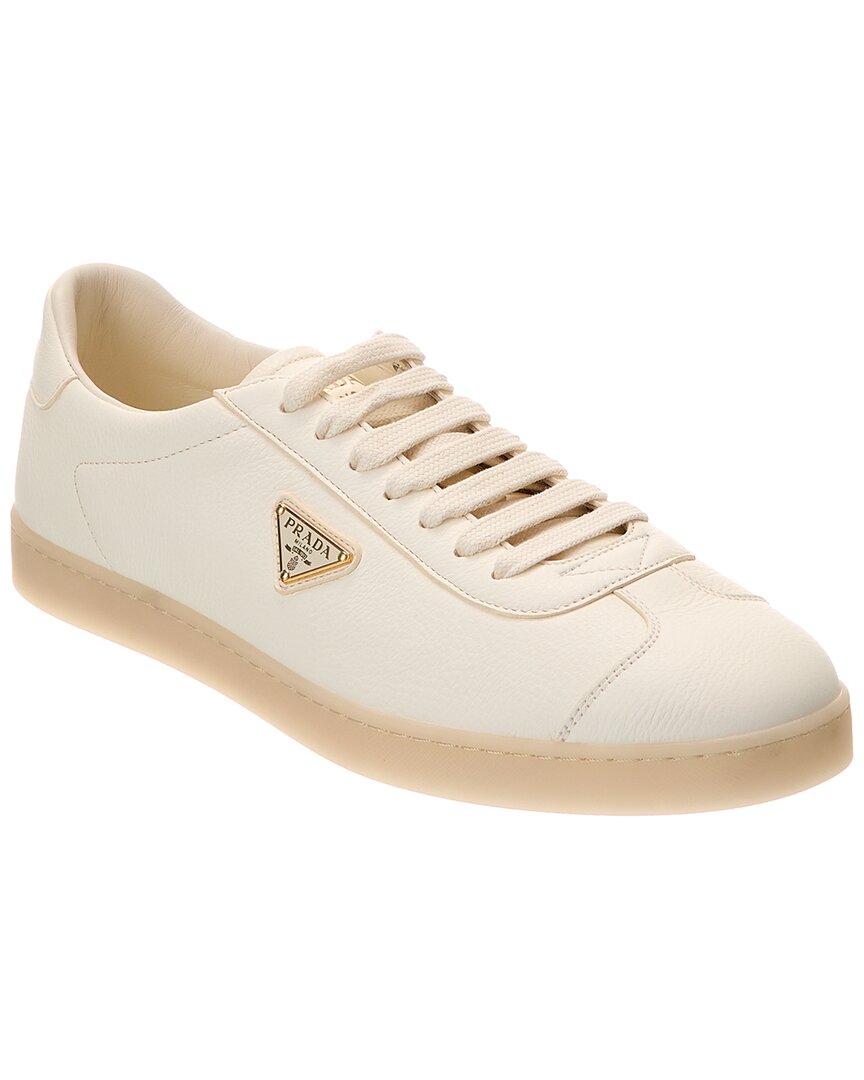 Prada Ivory Leather Lace-up Sneakers In White