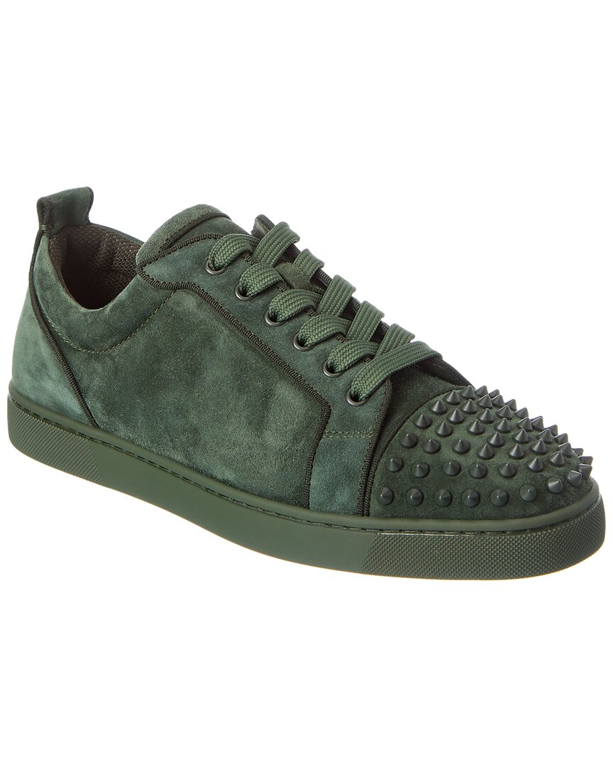 Christian Louboutin Louis Junior Spikes Suede Sneakers In Green