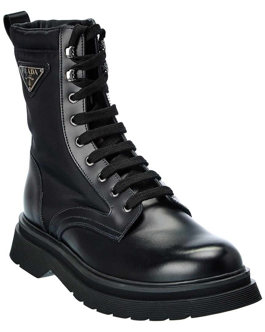 Prada Nylon & Leather Boot In Black