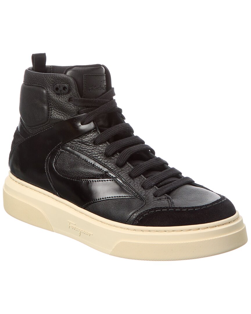 Ferragamo Cassio Leather High-top Sneakers In Black