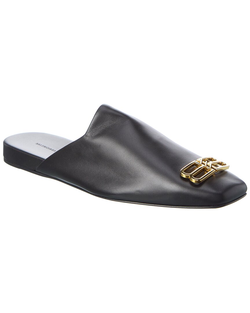 Balenciaga Men Black Leather Cosy Bb Slippers In Black