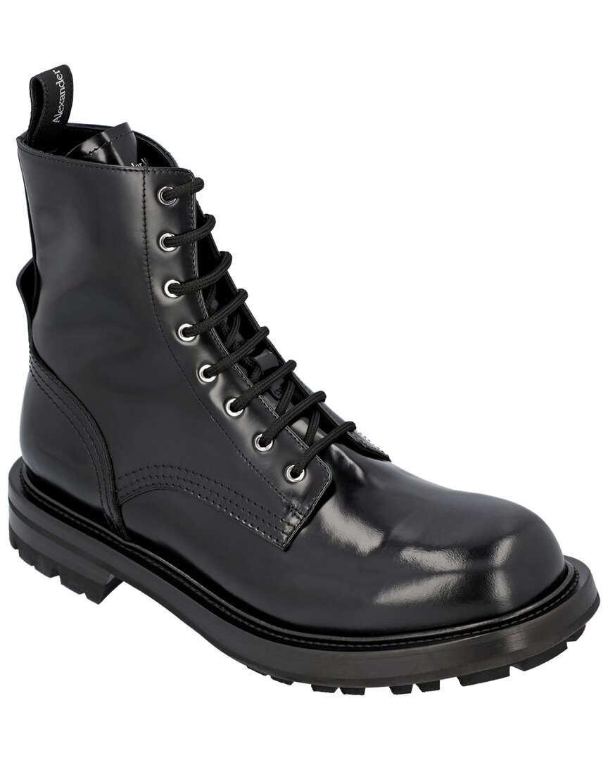 Alexander Mcqueen Worker Leather Boot In Black