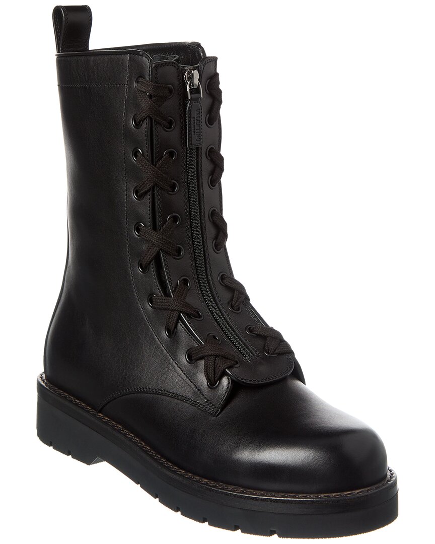 Valentino Rockstud Leather Combat Boot In Black
