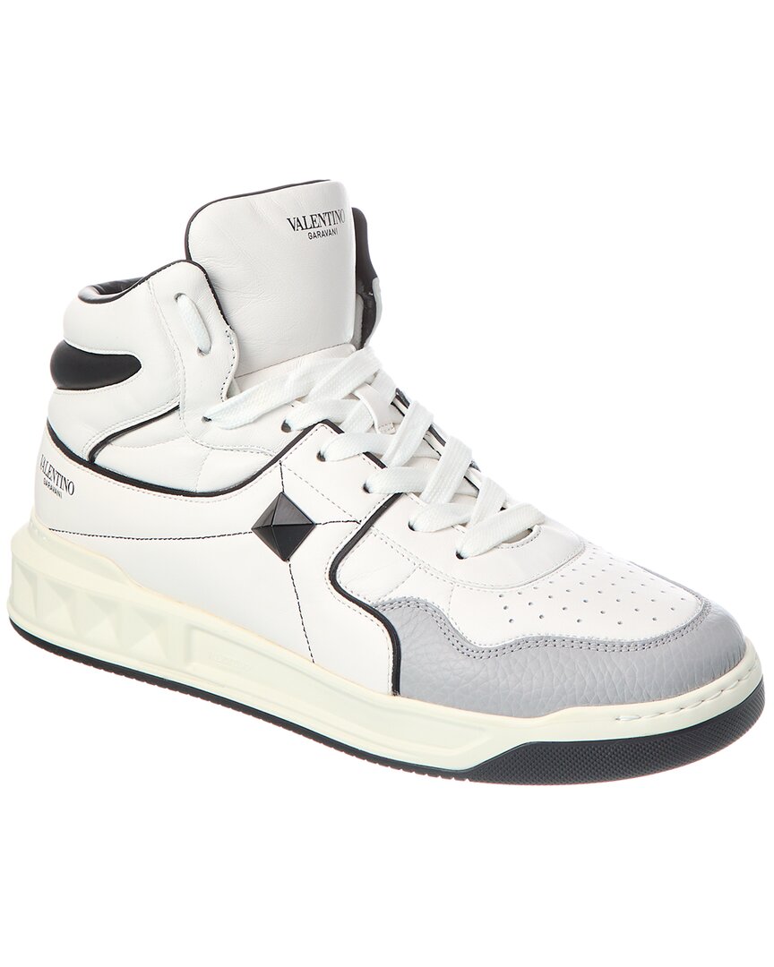 Valentino Rockstud Printed Faux Leather High-top Sneakers In Black