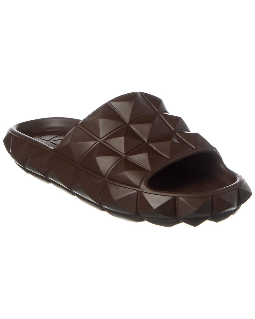 Valentino Roman Stud Rubber Slide In Brown