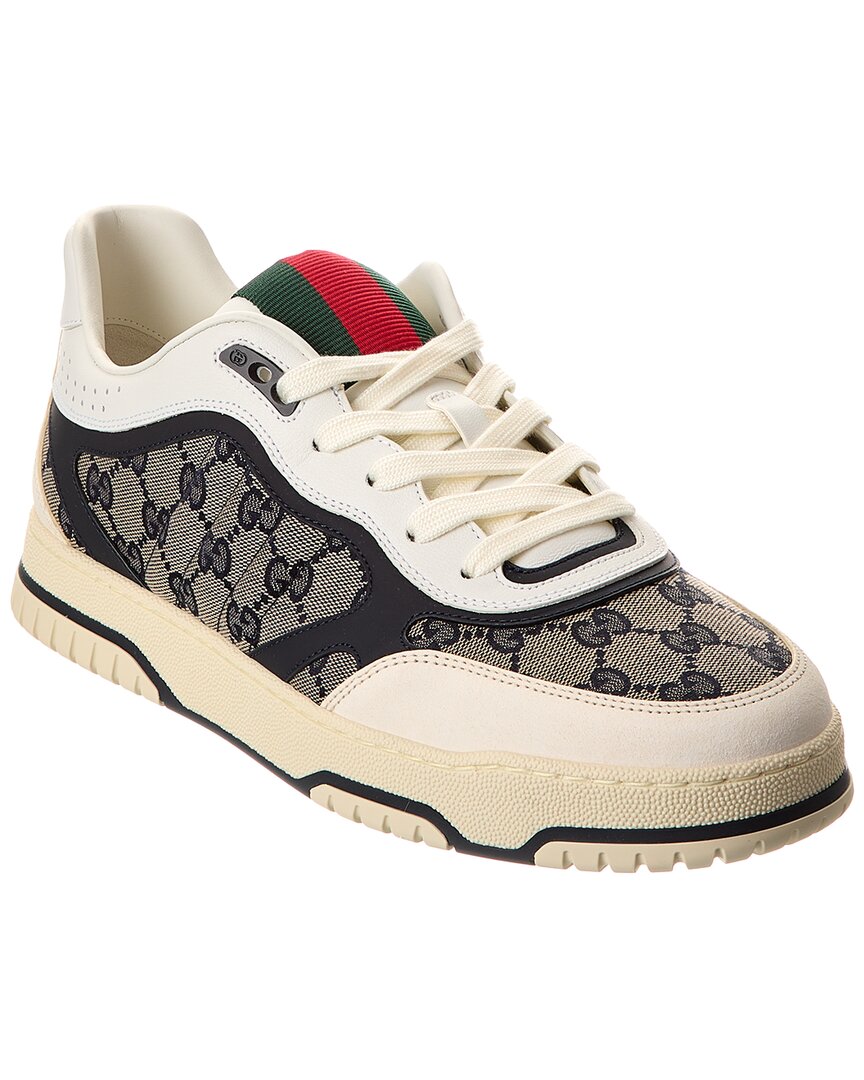 Gucci Re-web Leather And Canvas Sneakers In Blue