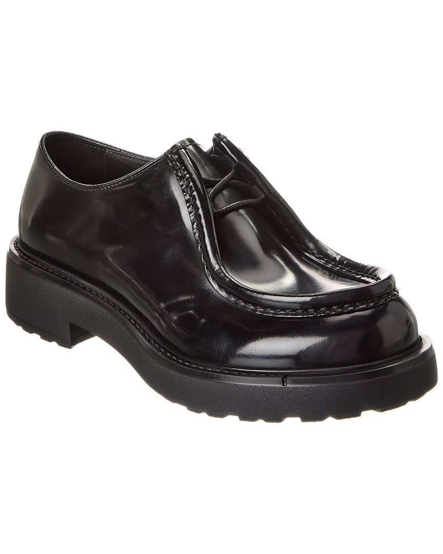Prada Brushed Leather Oxford In Black