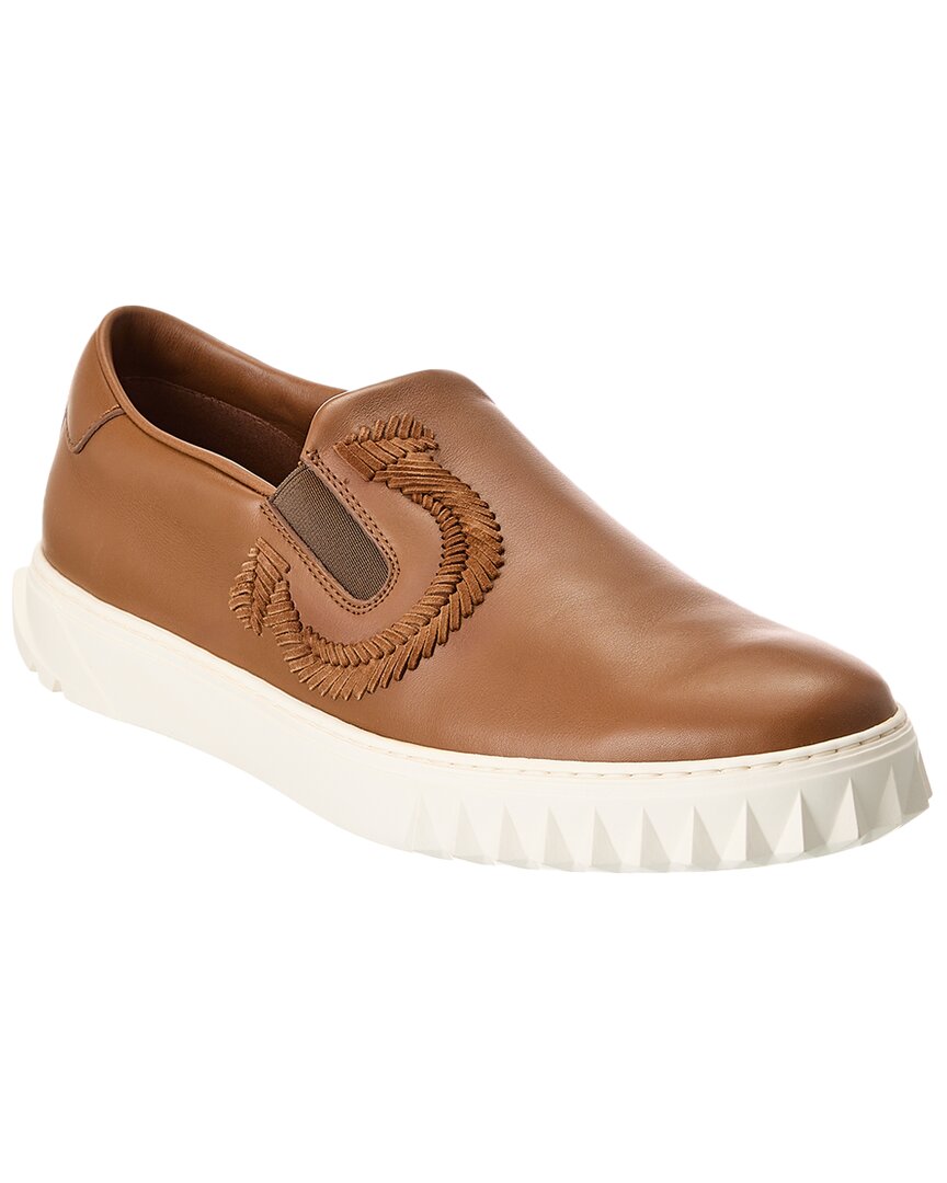 Ferragamo Suede-embroidered Slip-on Trainer In Brown