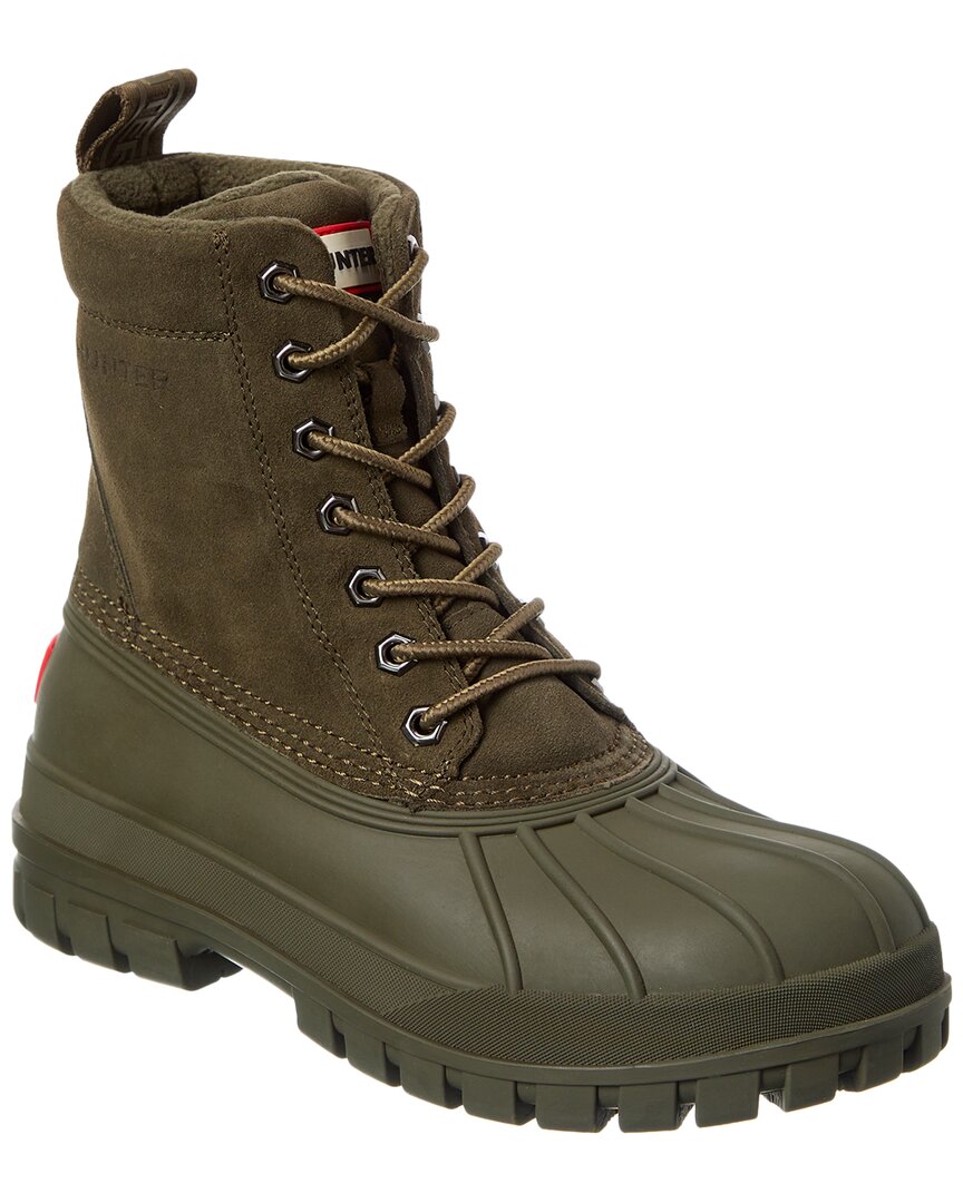Hunter Velour Suede & Injected Matte Rubber Boot In Green