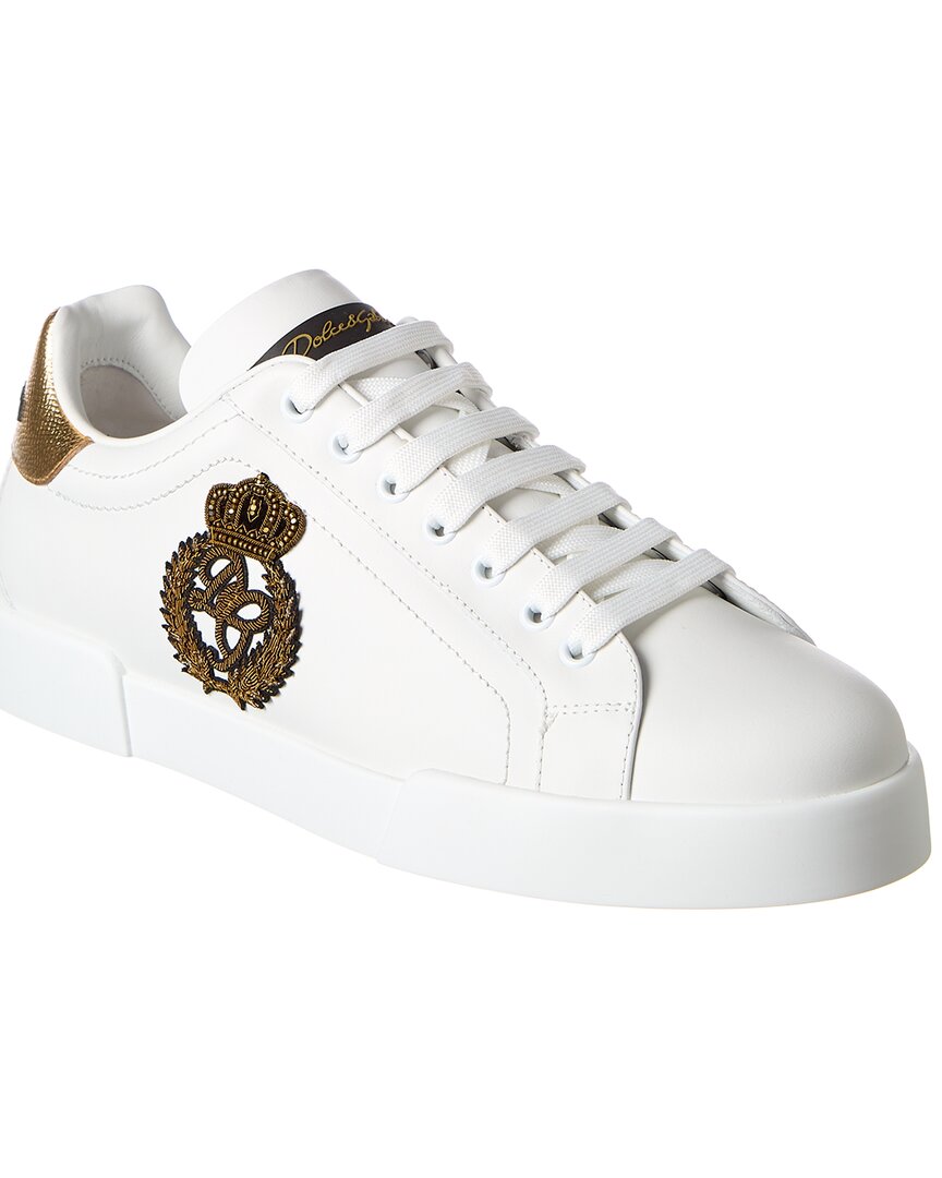 Dolce & Gabbana Portofino White Leather Sneaker With Logo Detail In White