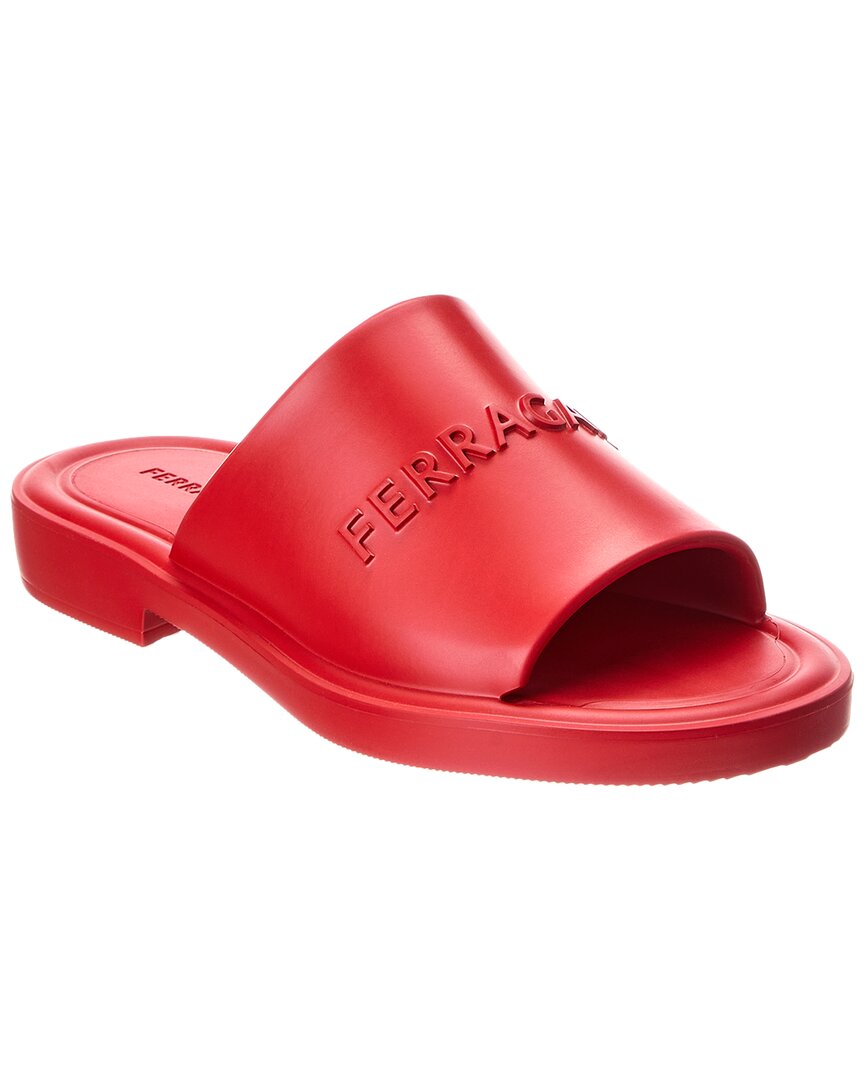 Ferragamo Giuneva Logo Embossed Slides In Red
