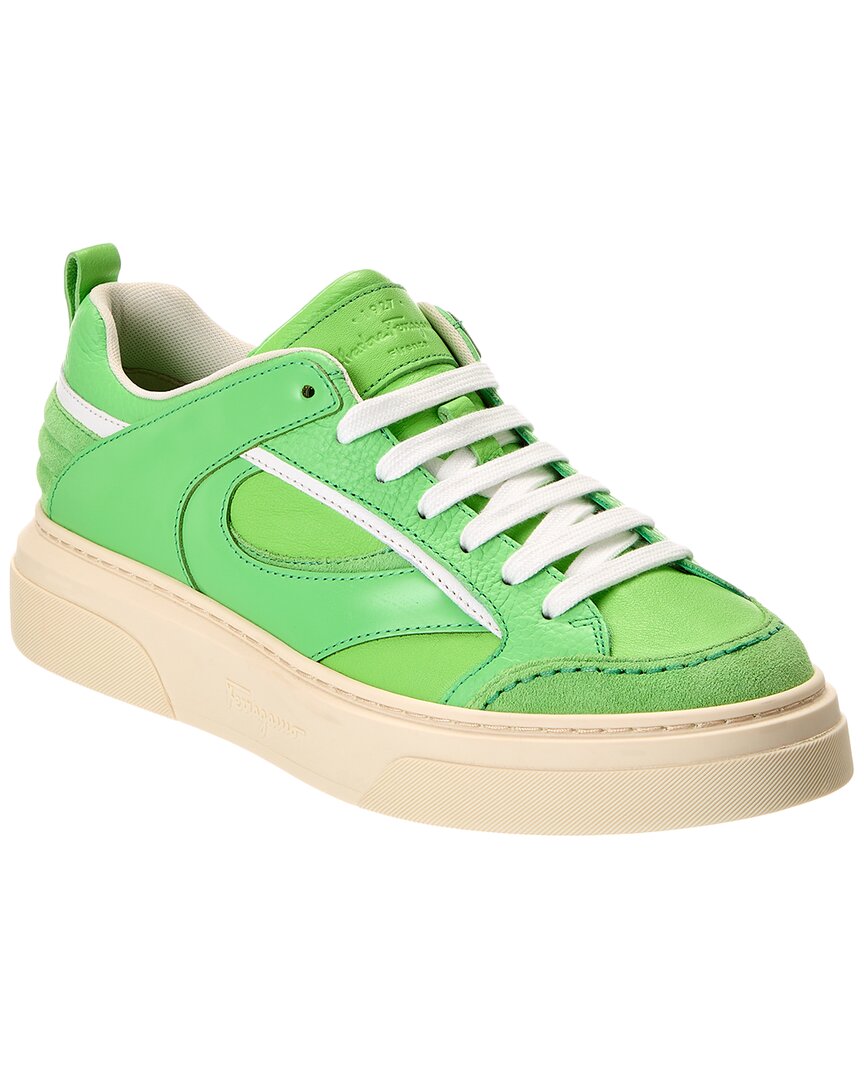 Ferragamo Man Sneakers Light Green Size 12 Leather In Green