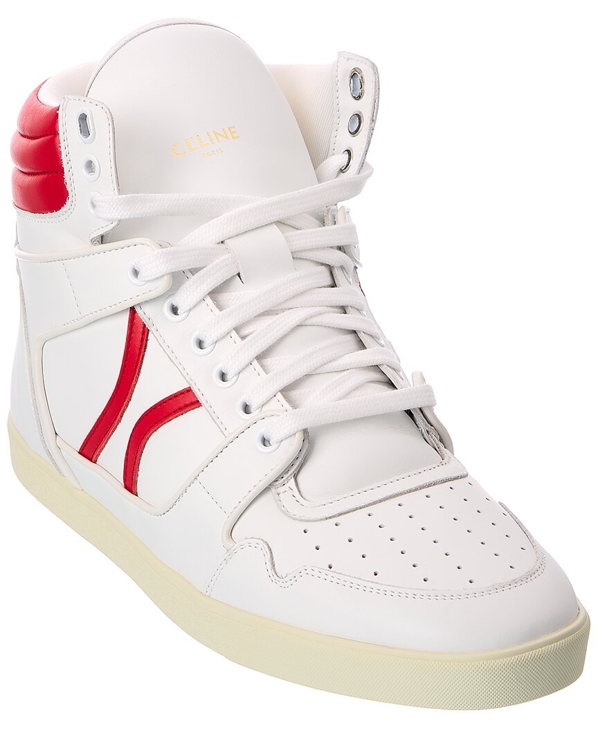 Shop Celine Mid Leather Sneaker In White