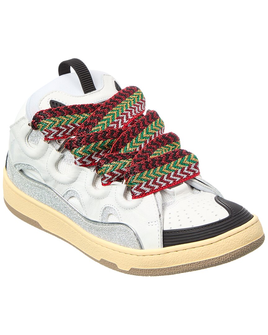 Lanvin White Sneakers With Textured Surfaces And Patterned Laces