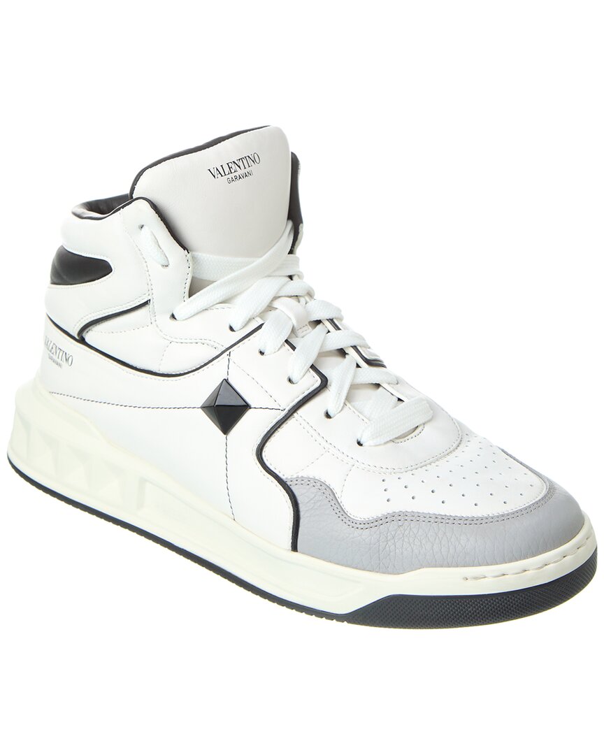 Valentino Rockstud Printed Faux Leather High-top Sneakers In White