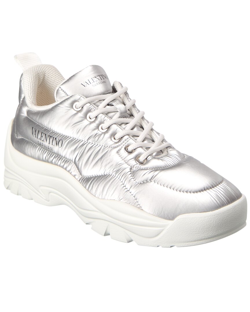 Valentino Garavani Man Sneakers Silver Size 9 Textile Fibers In Silver